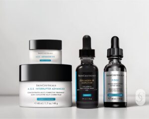 SkinCeuticals Rewind the Years Kit (P-TIOX + Collagen III Amplifier + A.G.E. Interrupter + A.G.E. Advanced Eye) on white background